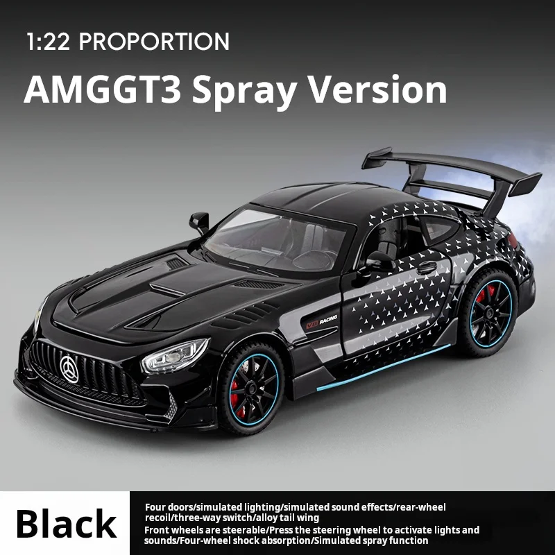 Exclusieve lancering 1:24 spray AMG GT3 Diecast raceautomodel, geluid & licht, schokabsorptie, trendy verzamelcadeau voor jongens