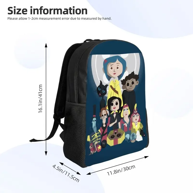 Mochilas de película de terror de personaje coralino personalizadas para mujeres y hombres, bolsa de libros para estudiantes universitarios, se adapta a bolsas para portátiles de 15 pulgadas