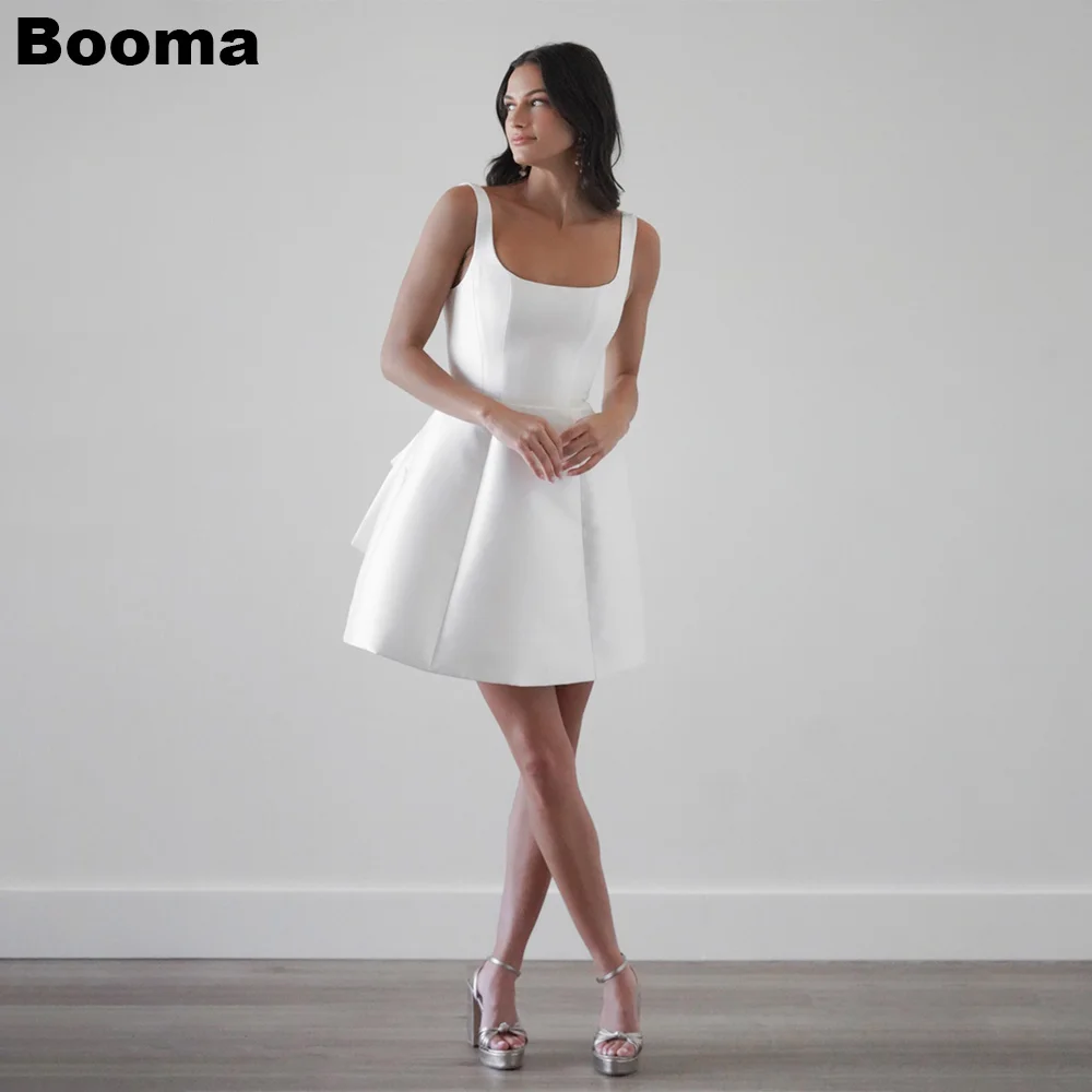 Booma a-line Mini spose abiti da festa per le donne colletto quadrato senza maniche abiti da sposa corti semplici abiti da ballo con fiocco senza schienale