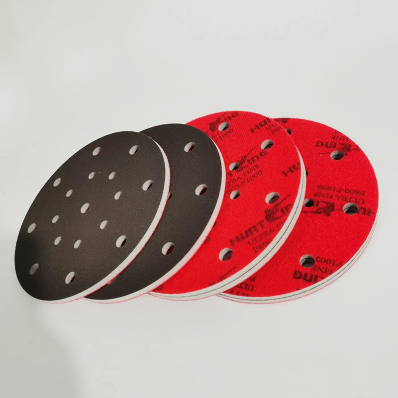 6 ";17 fori carta vetrata spugna rossa rotonda P2000 vernice a rete lucidata senza segni di sabbia velluto posteriore terra asciutta 150MM