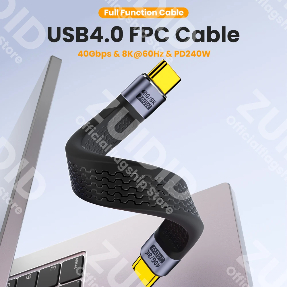 PD 240W USB 4.0 Gen3 FPC Cable 5A Fast Charging USB C to Type C Cable Thunderbolt 3 8K@60Hz Cable USB Tipo C 40Gbps Data Cabel