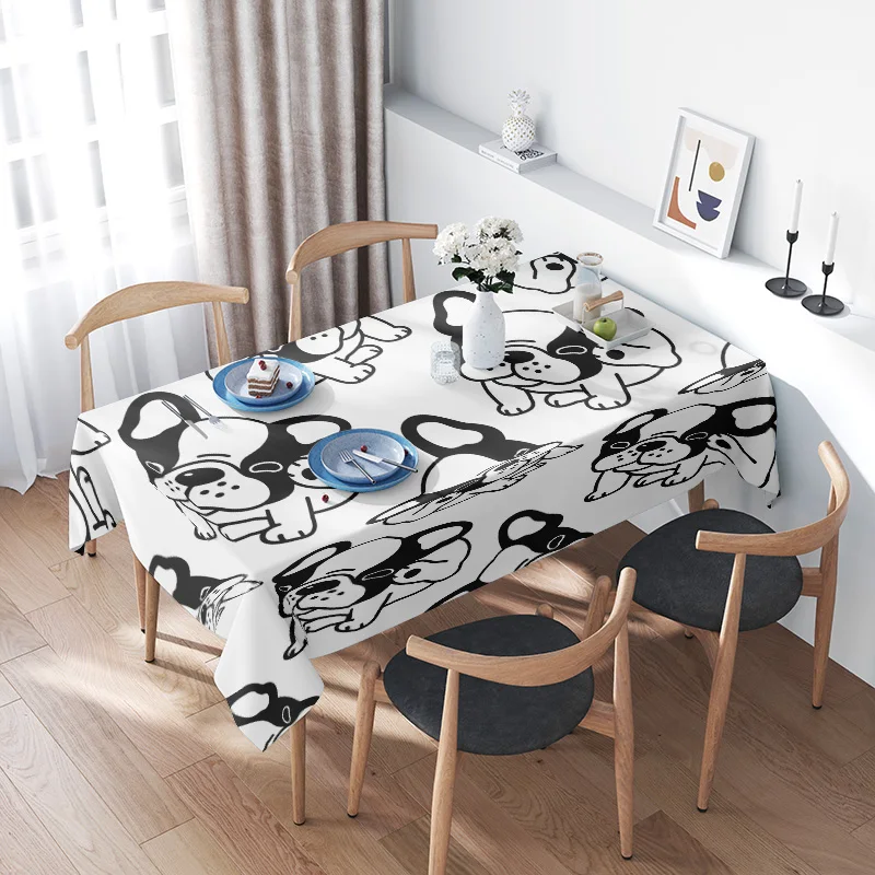 

Modern Cartoon Animal Print Tablecloth for Dining Room Decoration White Black Settable Size180cm x 240cm