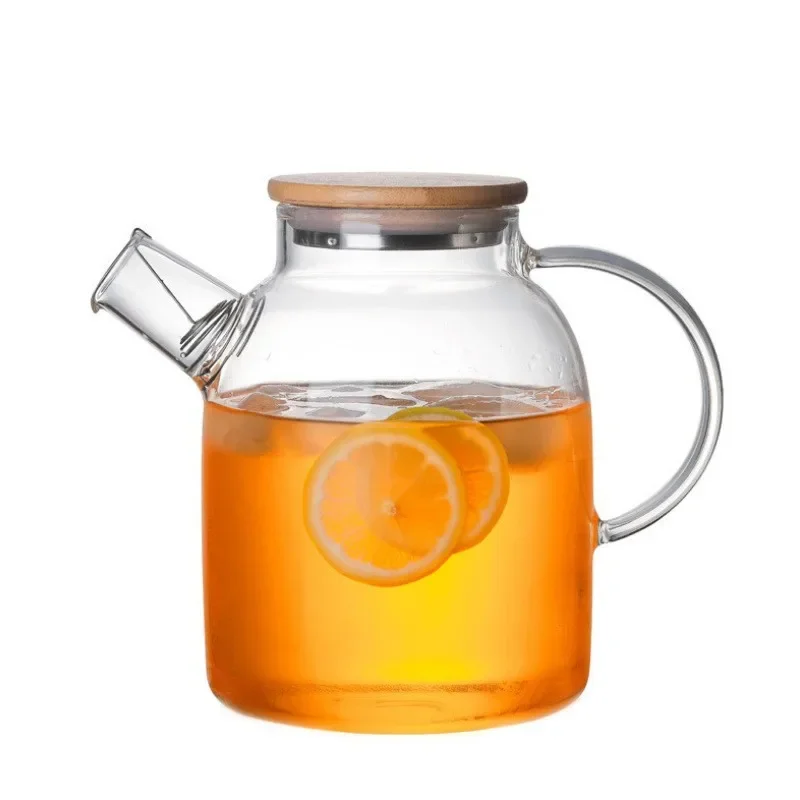 High Borosilicate Glass Tea Infuser Kettle Household Use New Chinese Teapot Bamboo Cover Set Teaware Kitchen Dining Bar Home