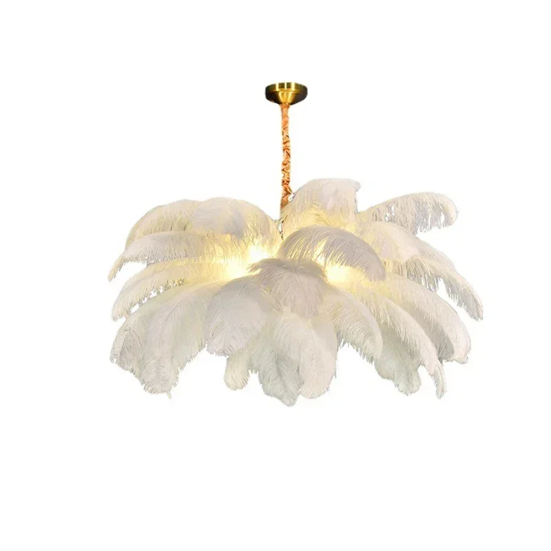 Lámpara colgante Led de pluma de avestruz nórdica para sala de estar, dormitorio, decoración del hogar, iluminación interior, lustre de accesorio de luz colgante