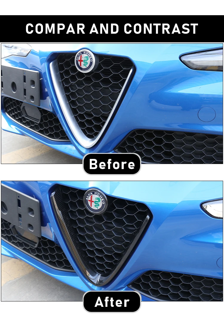 Konforhom Negro Brillante Para Alfa Romeo Giulia 2017-2020 Rejillas De Cabeza De Coche Marco En Forma De V Decoración