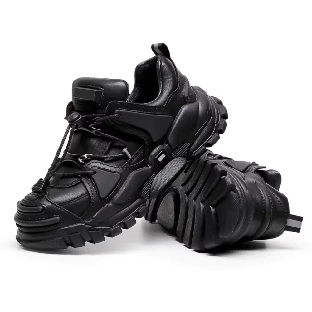 

Модные мужские лоферы из натуральной кожи, массивные кроссовки в стиле панк, повседневные прогулочные ботинки на толстой подошве с увеличенной внутренней платформой