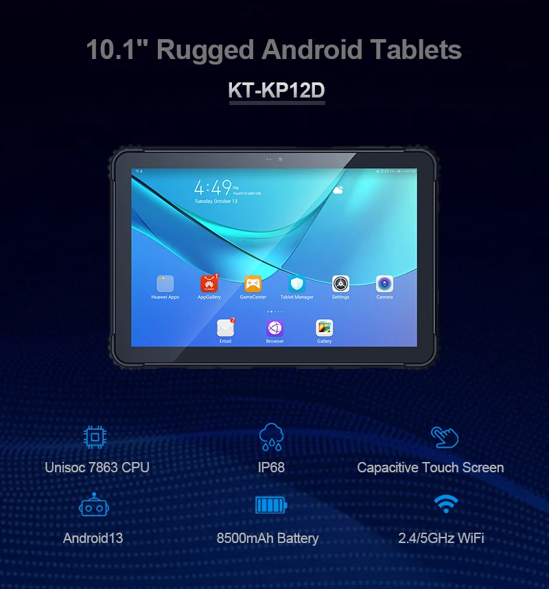 New Industrial IP68 Rugged Tablet 10.1" 1920x1200 IPS Touch Screen Octa Core Dual-band WIFI 4GB+64GB Android SIM Card Slot 4G