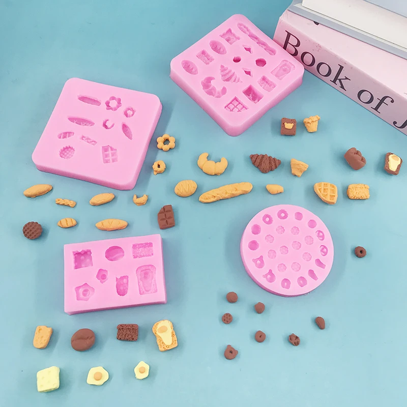 Mini molde de silicona serie de galletas y croissant, decoración de pastel de Fondant DIY, molde de Chocolate, herramienta para hacer postres, herramienta para hornear, herramienta de molde de jabón