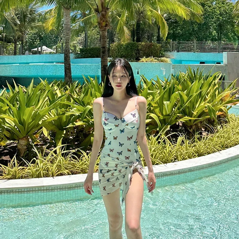 

Push Up One Piece Swimsuit Female 2025 Korean Swimwear Women Bathing Suits Cover Ups Summer Beach Wear Butterfly Print Monokini