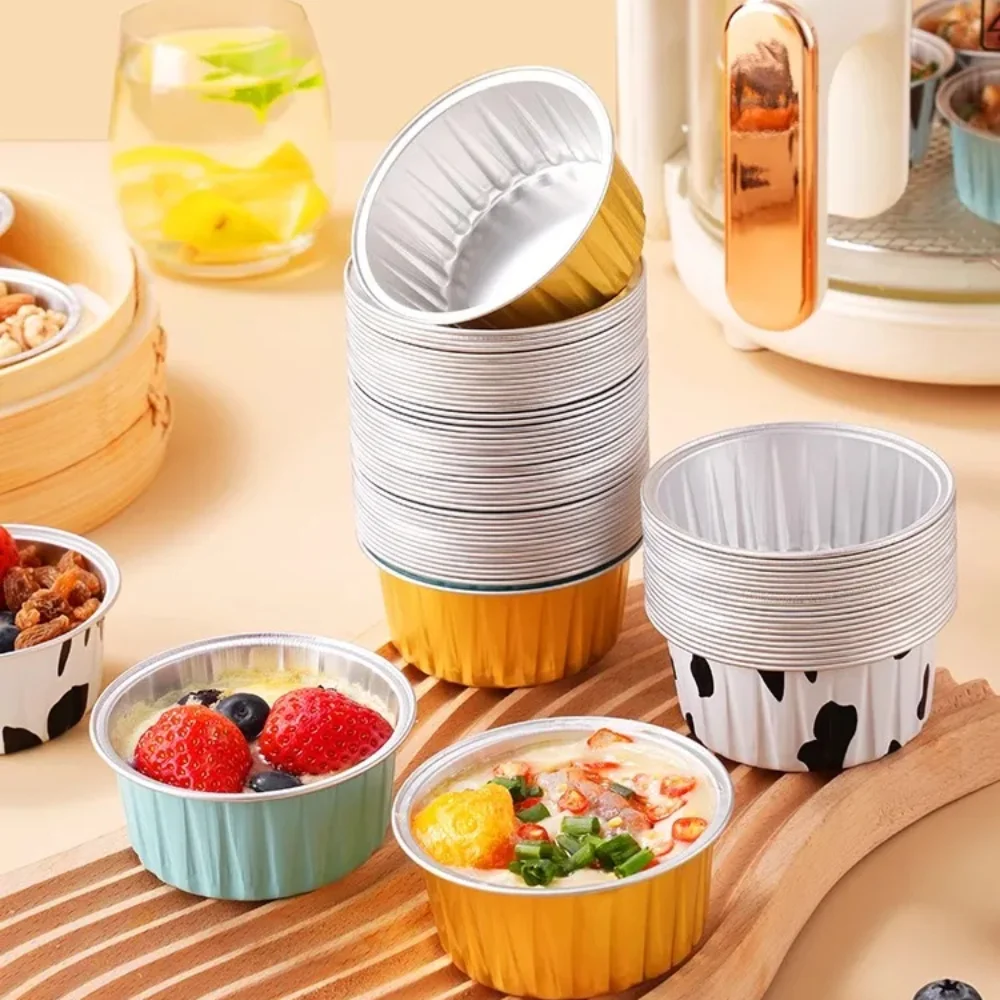 

10Pcs Reusable Round Aluminum Foil Tin Cup Pudding Cake Mold Air Fryer Tinfoil Box Small Baking Tray Baking Pastry Tools