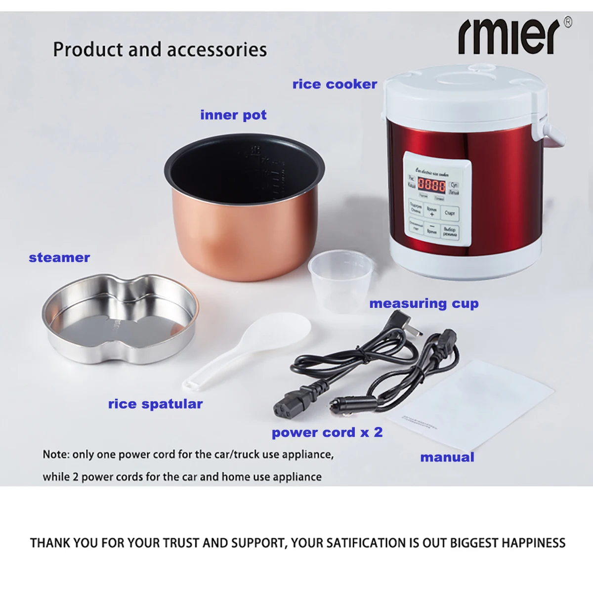 Portable 1.6L Rice Multi Cooker 12-24V 220V Multifunction Electric Steamer Portable for Camping and Household Us