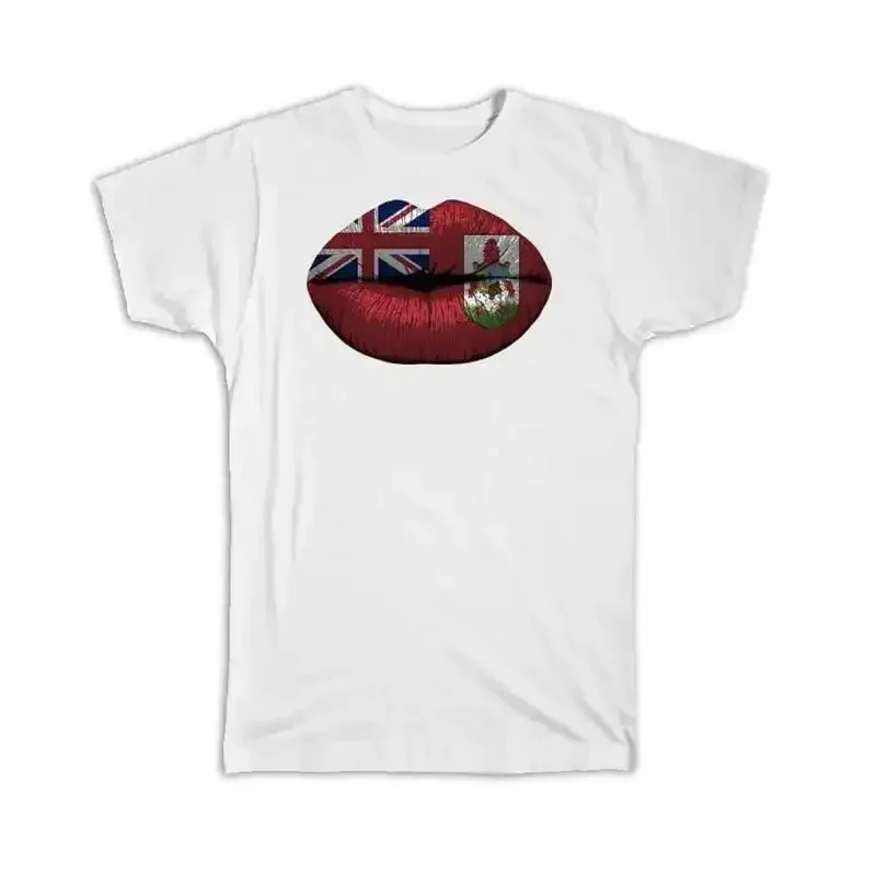 Lips Bermudian Flag Bermuda Expat Country For Her Women Feminine T shirt