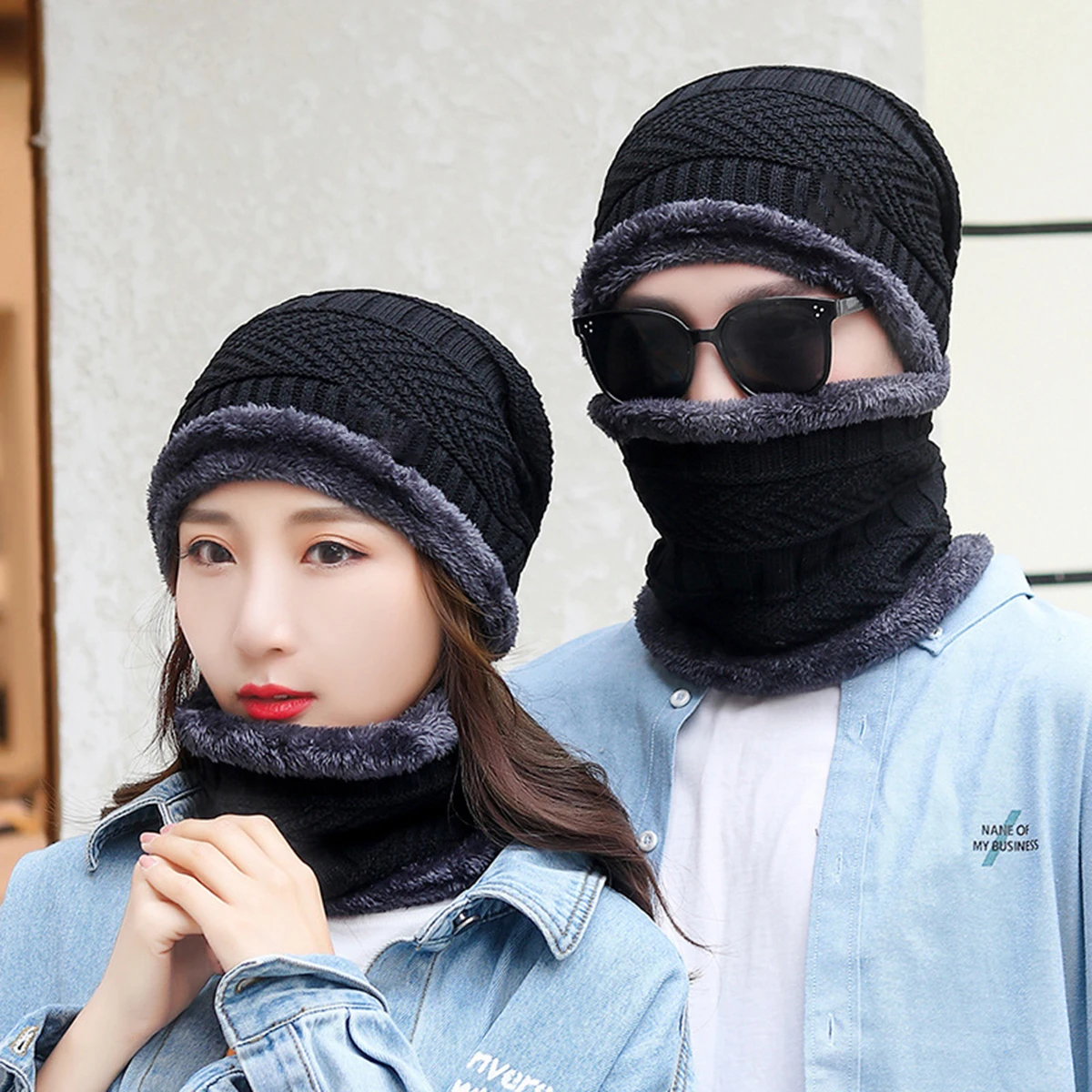 2023 New Winter Hats Knit Cap Men Women Velvet Hat Coral Fleece Scarf Outdoor Riding Hat Warm Thickening Plus Neck Protect Cap