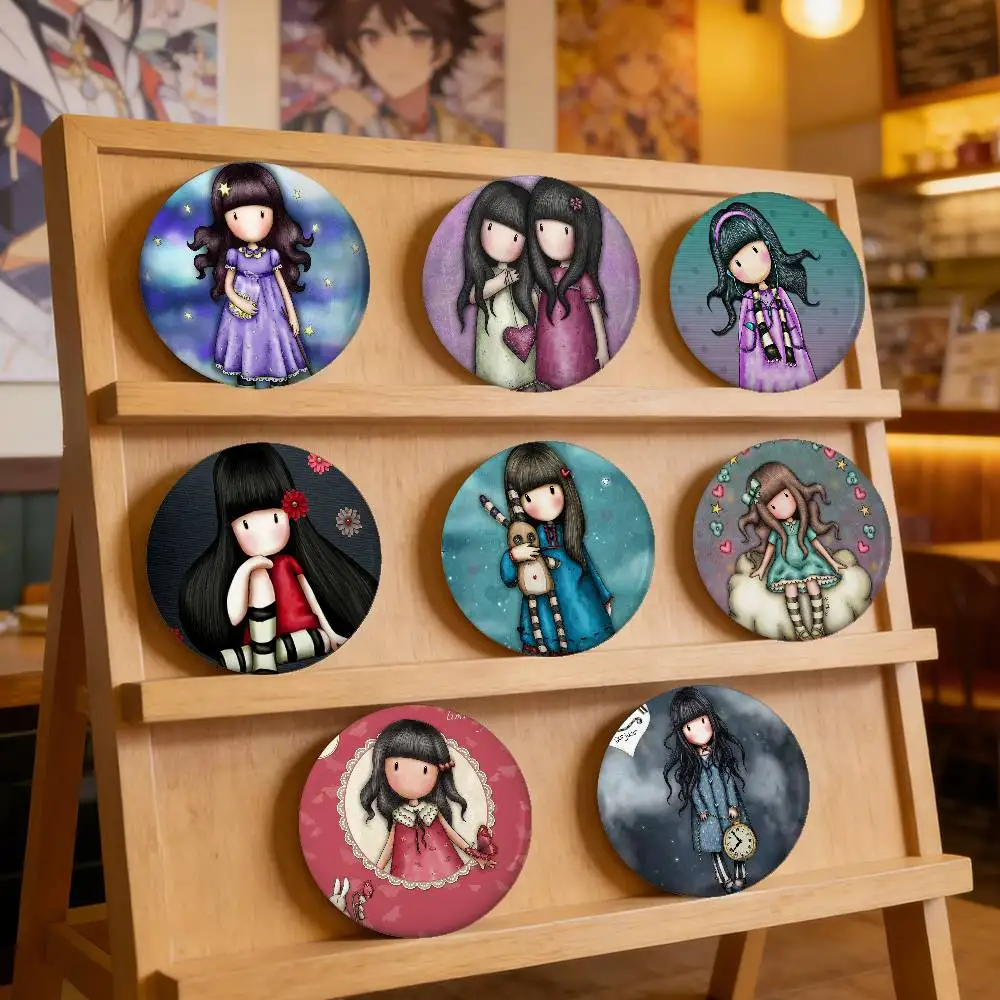 Cartoon S-Santoro Gorjuss Badges Peripheral Lapel Pins Tinplate Round Brooch For Shoulder Bag Accessories Souvenir Gifts