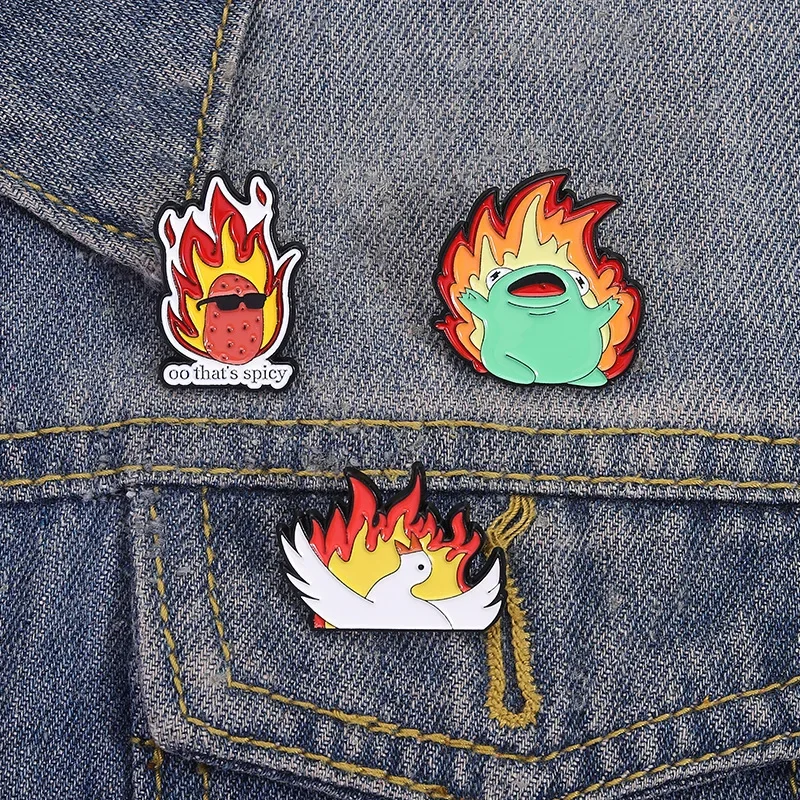 Lapel Pins Creative Personality Cartoon Skull Flame Frog Potato Shape Brooch Set Badge Metal Cute Decoration Brooches on Clothes