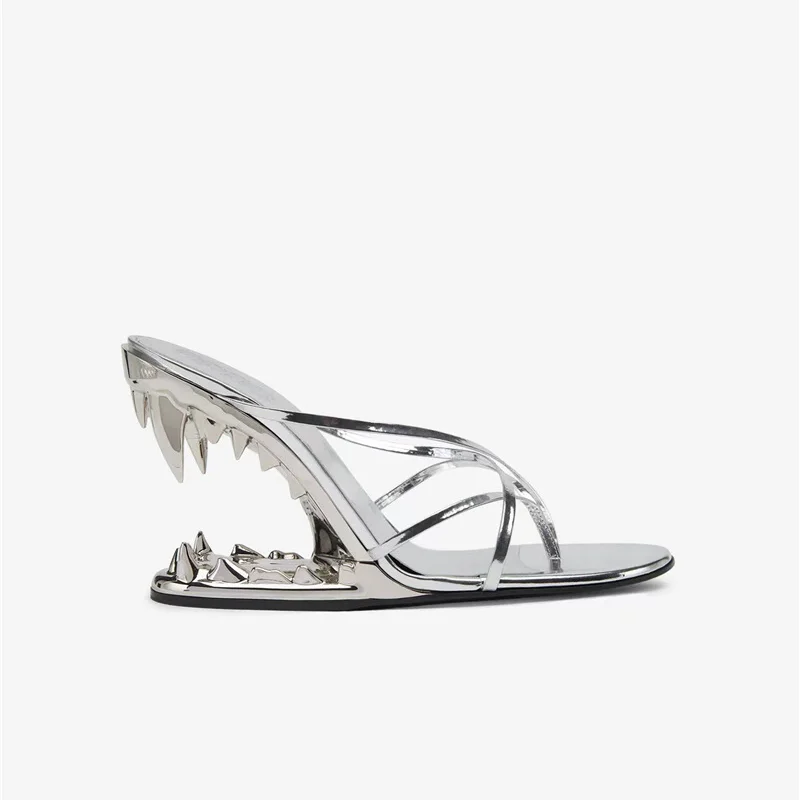 Summer new patent leather one-character belt shape heel fashion slippers slope heel high-heeled dress large size women's sandals - view 5