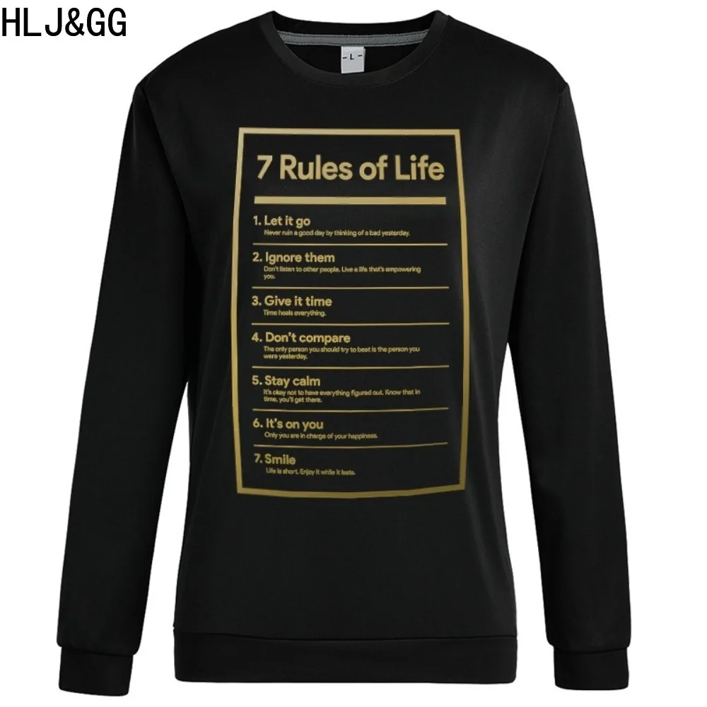 HLJ&GG Casual Letter Printing Loose Tops Women Round Neck Long Sleeve Pullover Autumn Casual Female Matching Sporty Clothes 2023