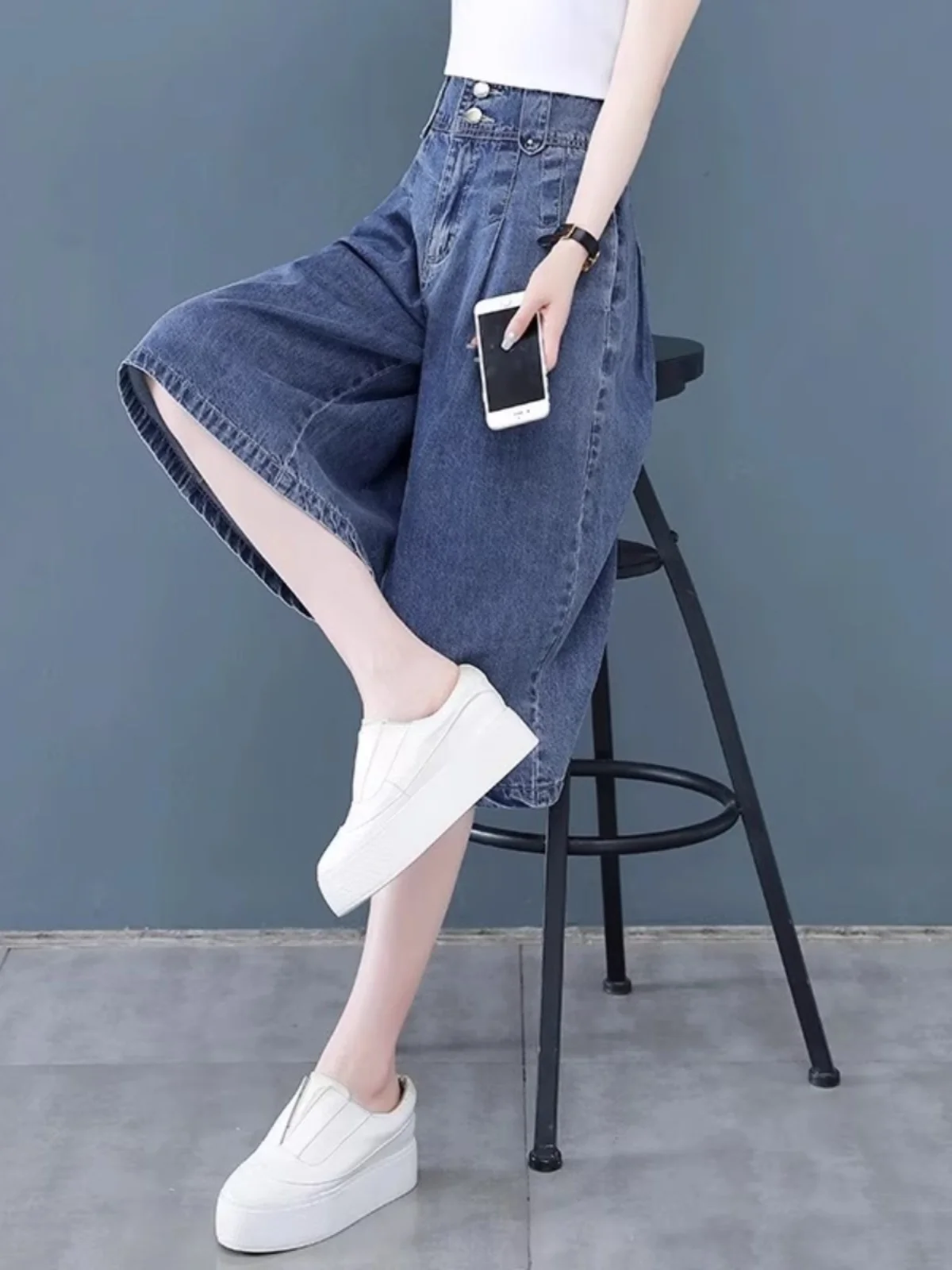 

Широкие брюки с высокой талией, тонкие свободные женские летние джинсы, легкие джинсовые узкие брюки прямого кроя на семь футов