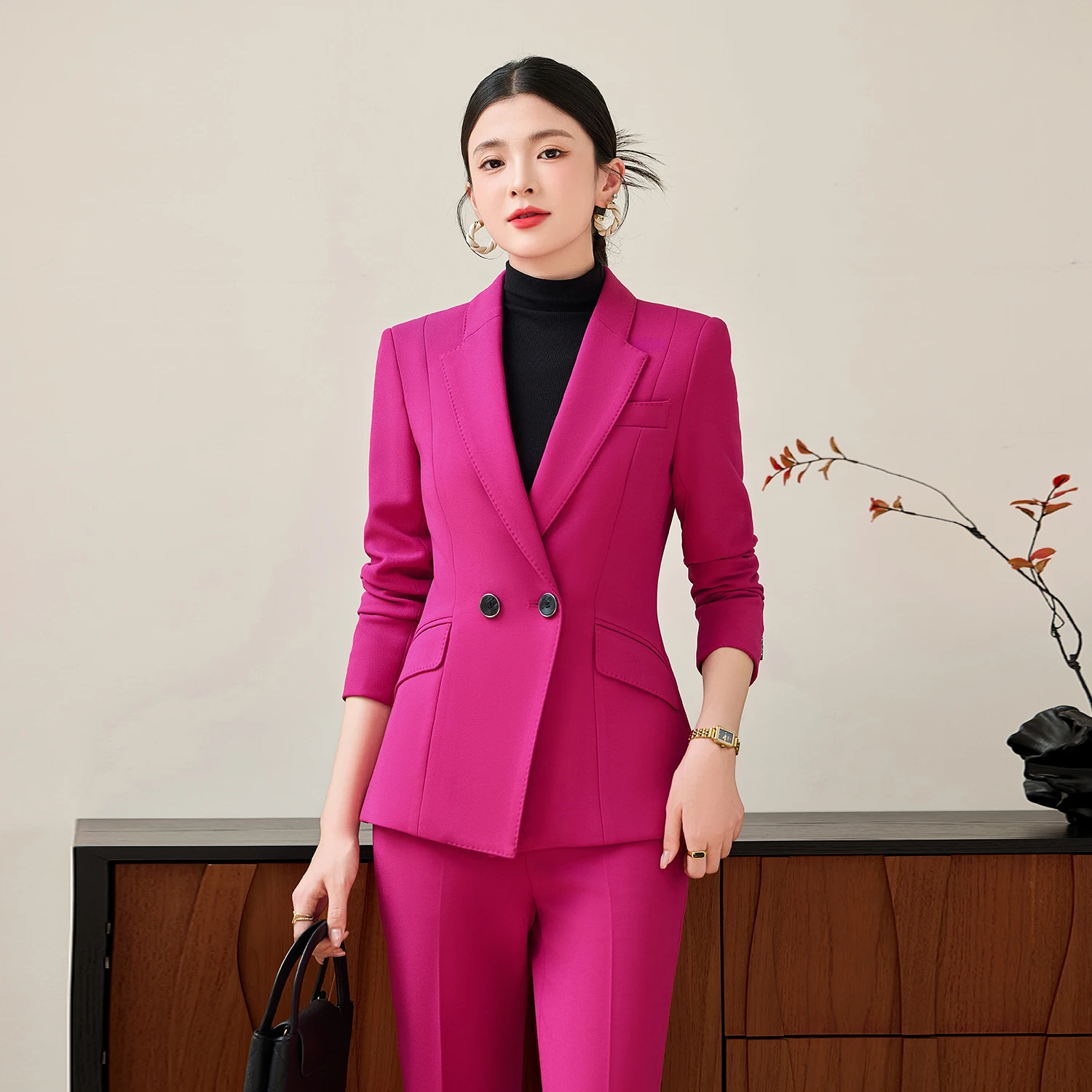 طقم بدلة على الطراز المتقدم من NAVIU للنساء لخريف وشتاء سترة وسراويل ضيقة للأعمال مزاجية جديدة ملابس عمل للسيدات في المكتب