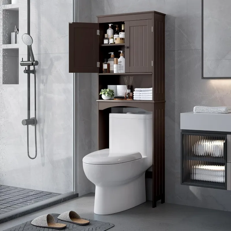 

Bealife Over The Toilet Storage Cabinet with Open Shelf, Over Toilet Bathroom Organizer with Adjustable Shelf and Double Doors,