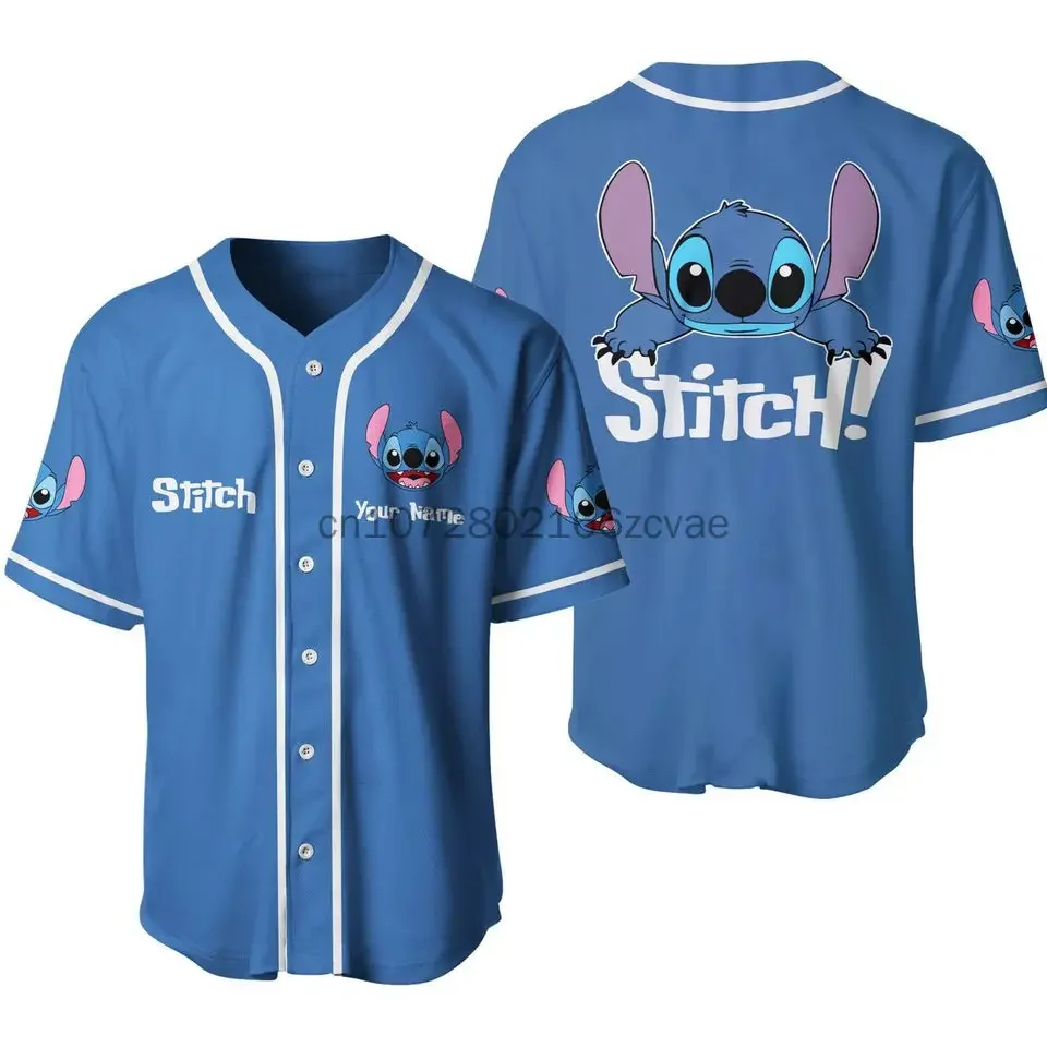 2024 New Disney Baseball Jersey Summer Streetwear Custom Name Stitch Baseball shirt Men And Women Short Sleeved T-Shirt