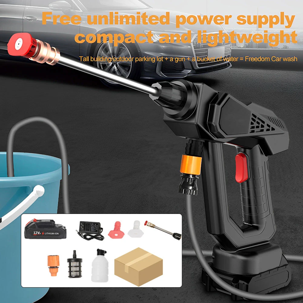 300W 30bar Electric Cordless Car Washer Water Gun 3600/6000mAh Rechargeable Handheld Power Cleaner Water Gun for Car Detailing