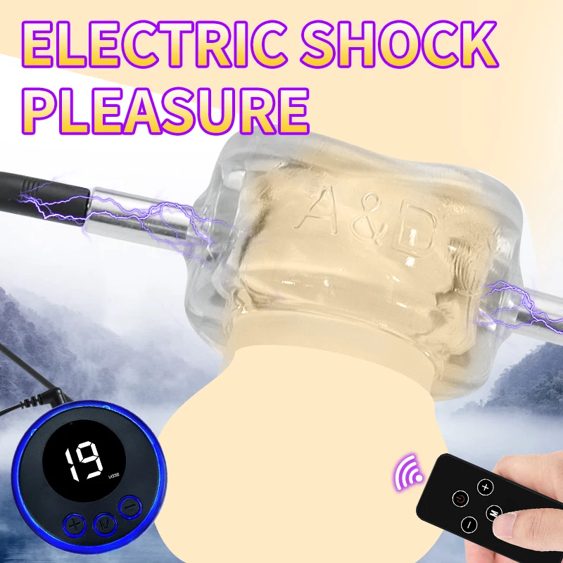 Electric Shock Chastity Cage Testicle Scrotal Bondage Lock Ring Men Scrotum Ball Stretcher Massager Electrostimulation Sex Toys