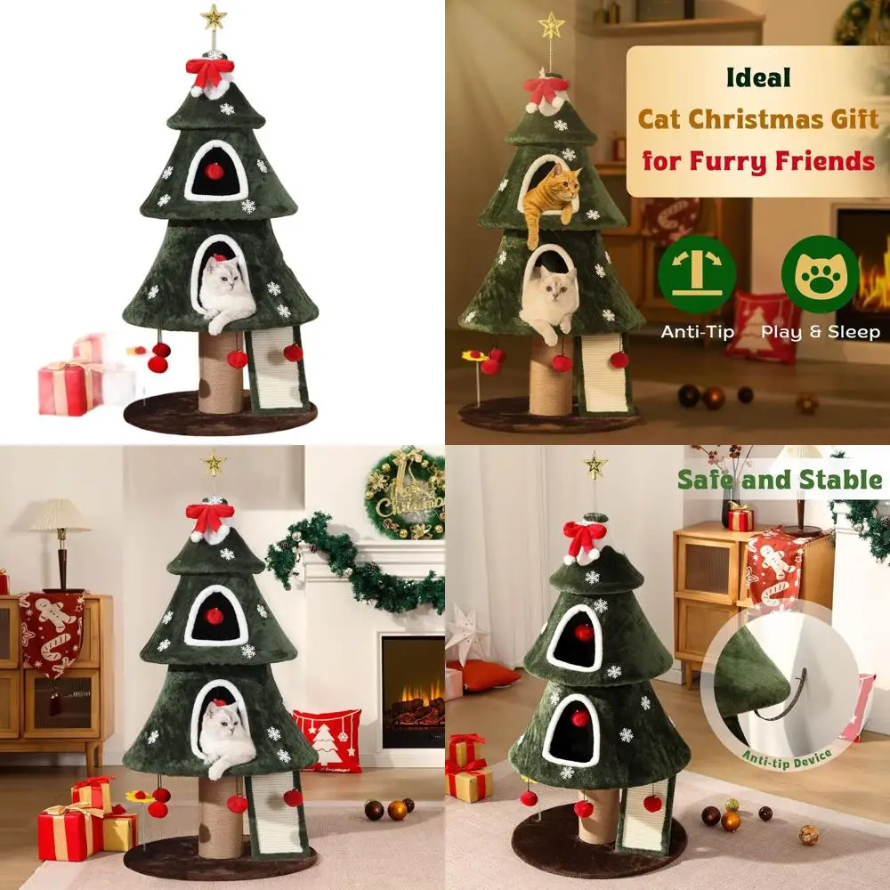 

Рождественская кошачья елка для дома с двумя теплыми предметами, лестницей для восхождения и сизалевыми когтеточками для праздничного декора