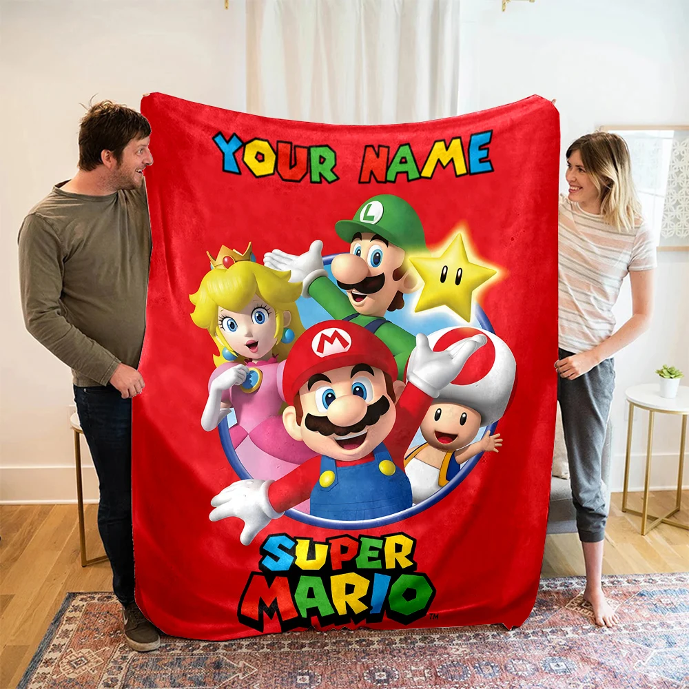 Customized Name Personalized Blanket Super Mario Print  Adult Children Warm Comfortable Blankets Suitable Home Sofa Travel Car