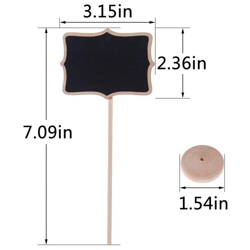 목재 미니 칠판 표시 말뚝, 스탠드 및 스티커가 있는 칠판, 작은 직사각형 칠판, 20 팩