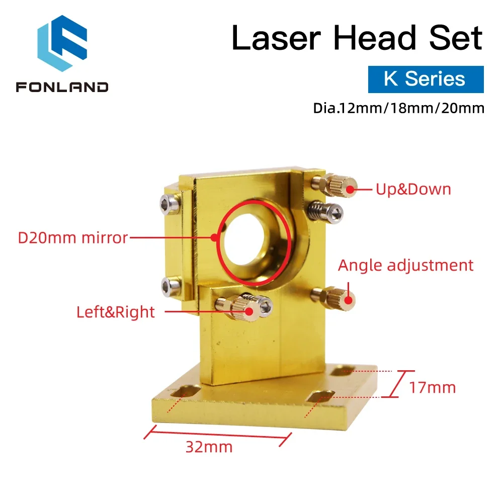 Imagem -05 - Fonland-k Série Co2 Laser Head Conjunto Lens Gravura Máquina de Corte Diâmetro 12 18 20 mm Espelho Dia 20 mm para 2030 4060 K40