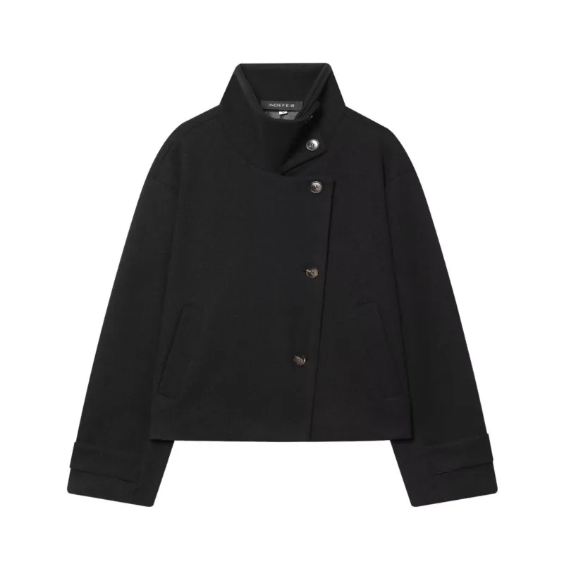 ربيع الخريف المرأة عالية الياقة سترة زر على الموضة كم طويل جيب أنثى شيك ملابس خارجية سيدة بلايز