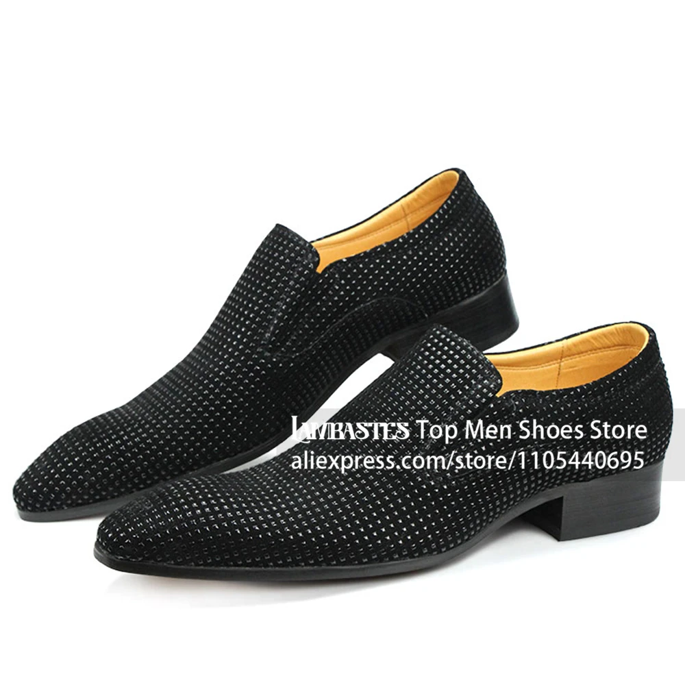 Black Full Rhinestone Embellished Loafers Sparkly Crystal Dot Slip on Dress Shoes Luxury Diamond Casual Dress Leather Men Shoes