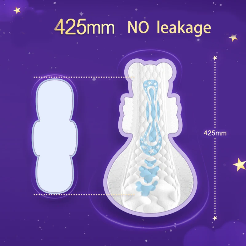 32 Pieces Night Use Menstrual Pad 425mm Length Heavy Flow Night Use Feminine Hygiene 100% Cotton Inner Super Thin Sanitary Towel