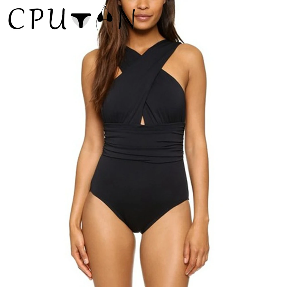 CPUTAN Vintage Ruched Plus rozmiar 2024 jednolity, seksowny zestaw bikini kobiety jednoczęściowy strój kąpielowy wyszczuplający brzuch strój