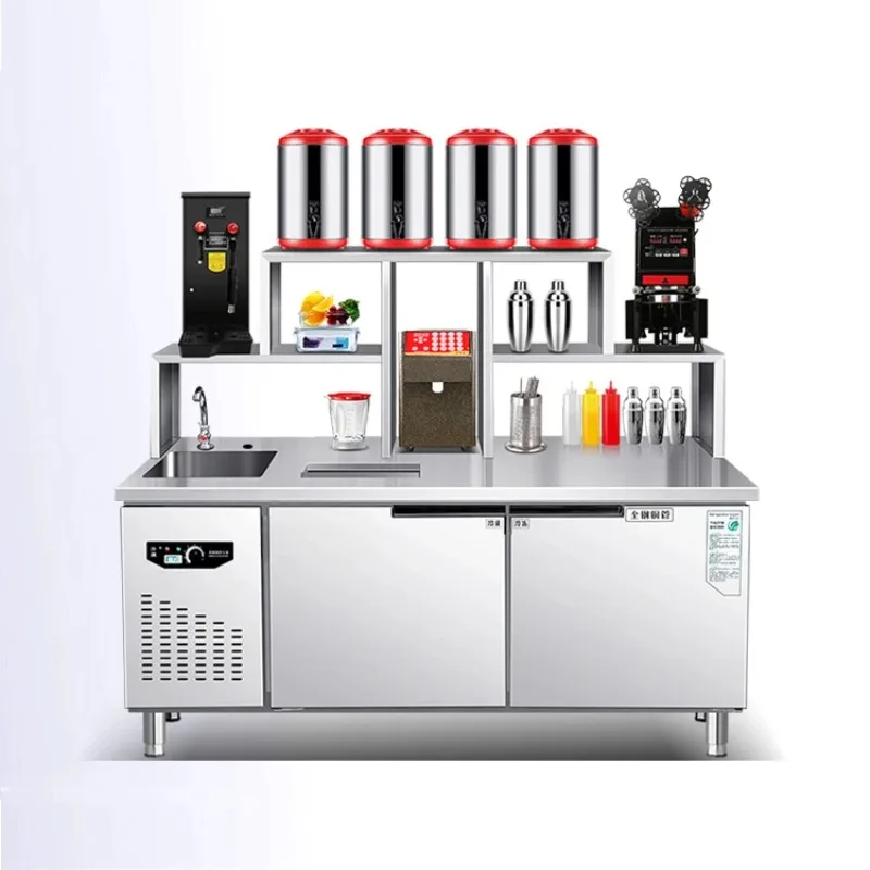 

#d Hot Sell Commercial Stainless Steel Milk Tea Shop Counter Design Equipment Bubble Tea Counter Motor Multifunctional Provided