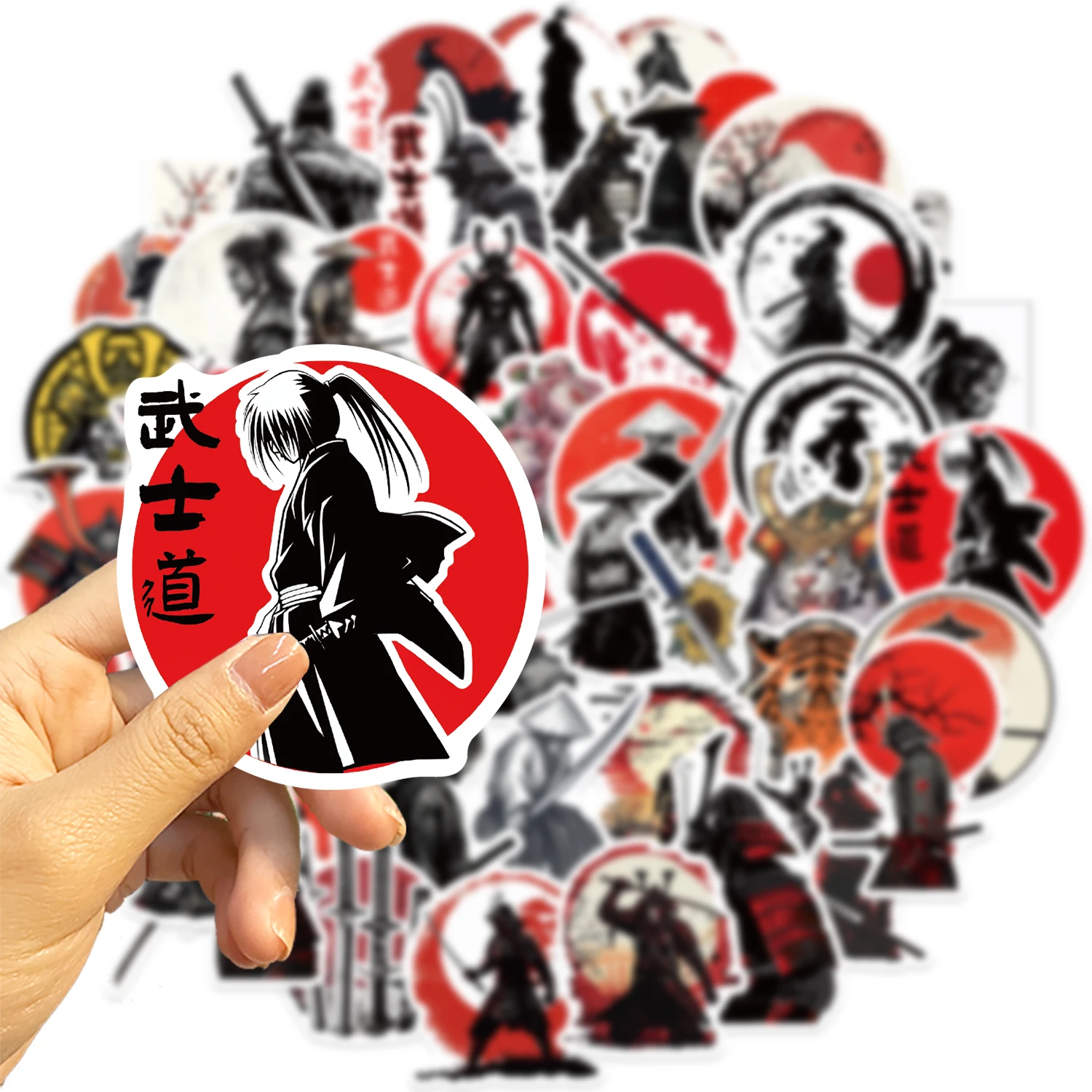 50Pcs Japanese Samurai Bushido Stickers Waterproof DIY Cool Gift DIY Stickers for Guitar Helmet Phone Laptop Stickers