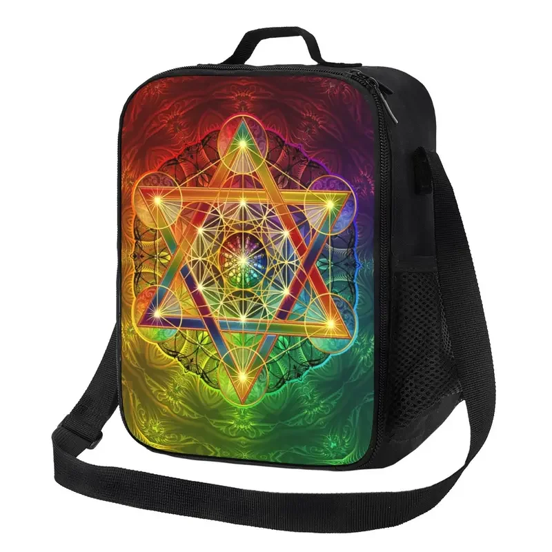 

Metatron's Cube With Merkabah And Flower Of Life Lunch Boxes for Sacred Geometry Thermal Cooler Food Insulated Lunch Bag Kids