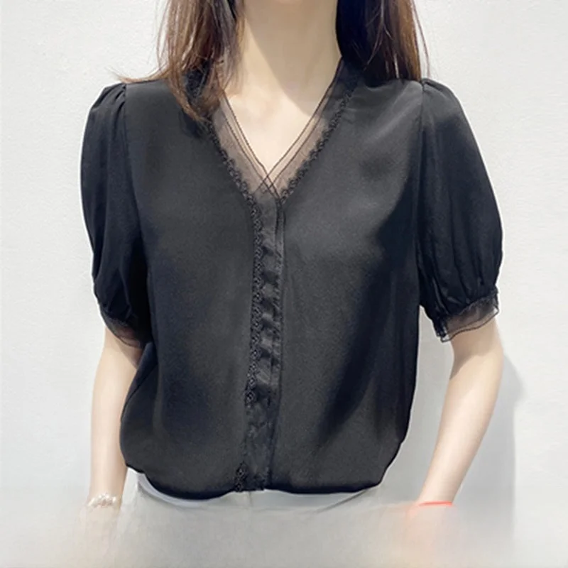 

Шелковое кружево V-Ne ort Sve Женское irt Летняя лучшая брендовая этикетка Свободный крой с деталями на пуговицах Обычная длина