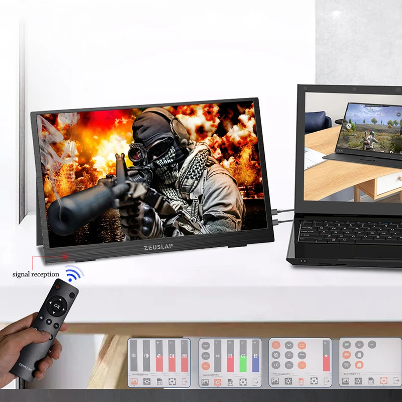 15.6inch Remote Control 1080P FHD 4K UHD IPS Screen Portable Monitor HDMI-Compatible Type C Screen for PS4 SWITCH Macbook Pro