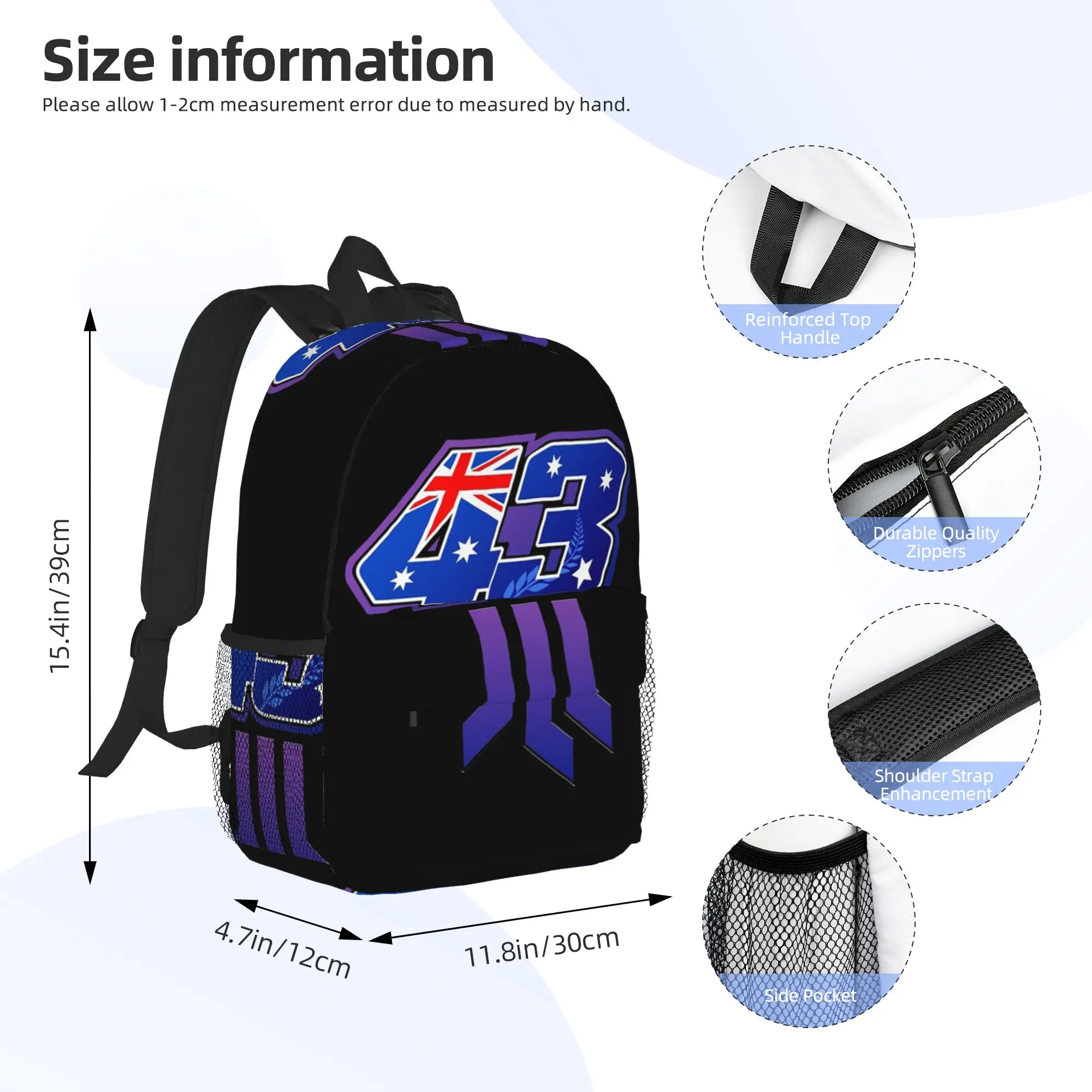 Jack Miller Number 43 Backpack Hot Sale Daypack Large Capacity Boys Girls BookBag Shoulder Bags for Men Women School Bag
