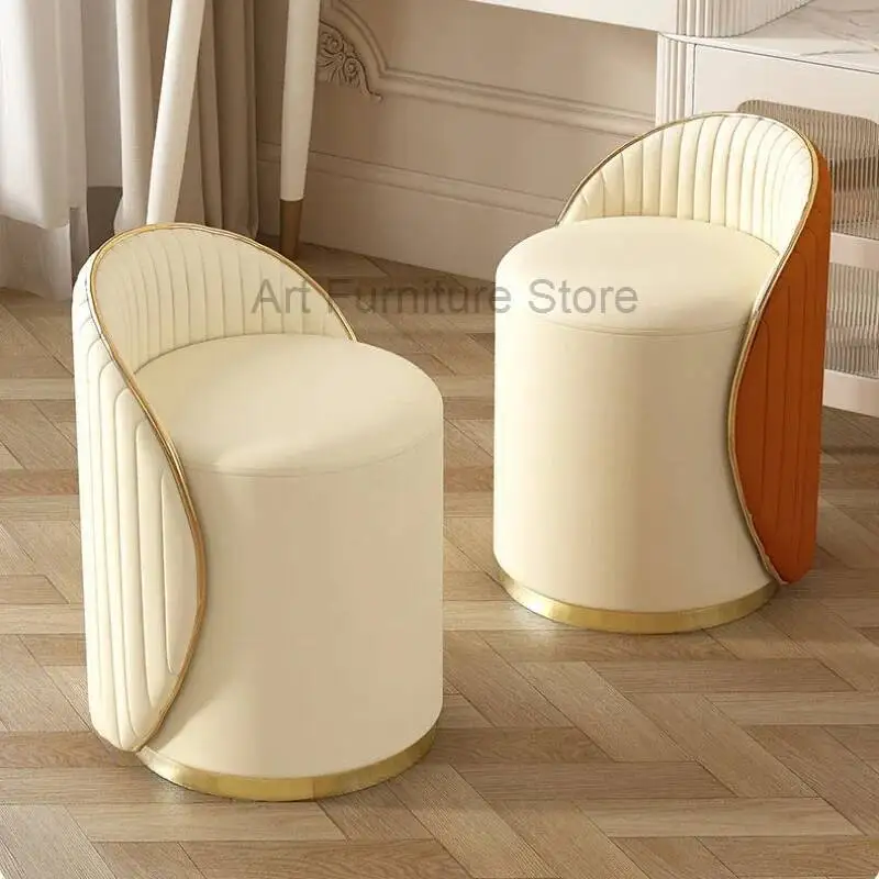 Rotatable Stool Dressing Stool Chair Ins Bedroom Leather Stool Luxury Minimalist Backrest Dressing Table Stool Household Stool