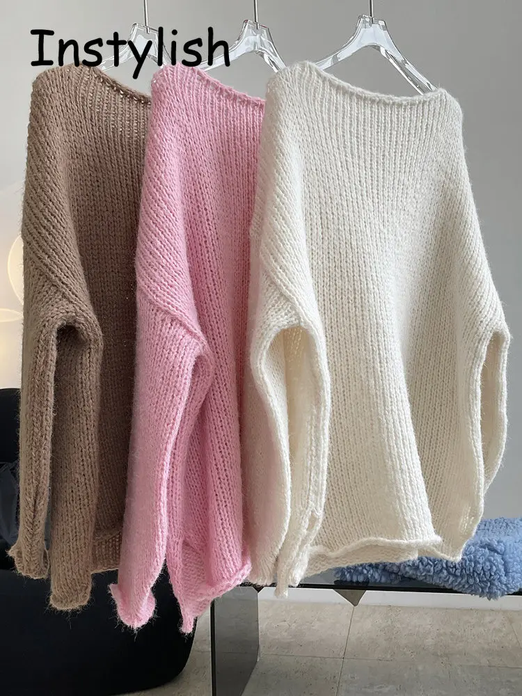 Women Elegant Sweater Korean Harajuku Loose Pullover Autumn Casual Solid Sweet Lovely Chic Jumper Simple Lazy Knitting Top