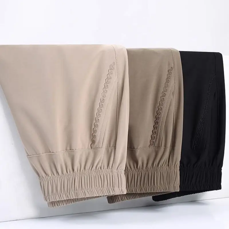 Middle Aged Female Pants Spring Summer Loose Mother Ice Silk Straight Pant Women Elastic High Waist Thin Trousers 5XL W2231