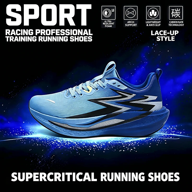 Men New Sports Shoes Lightweight Carbon Plate Running Sneakers Male Marathon Racing Breathable Mesh Athletics Training Shoes