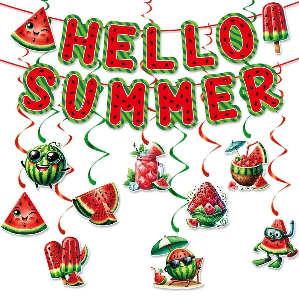 

Paper Summer Watermelon Themed Banner Celebrate Festival Hello Summer Banner Handmade Watermelon Spiral Hanging Flag
