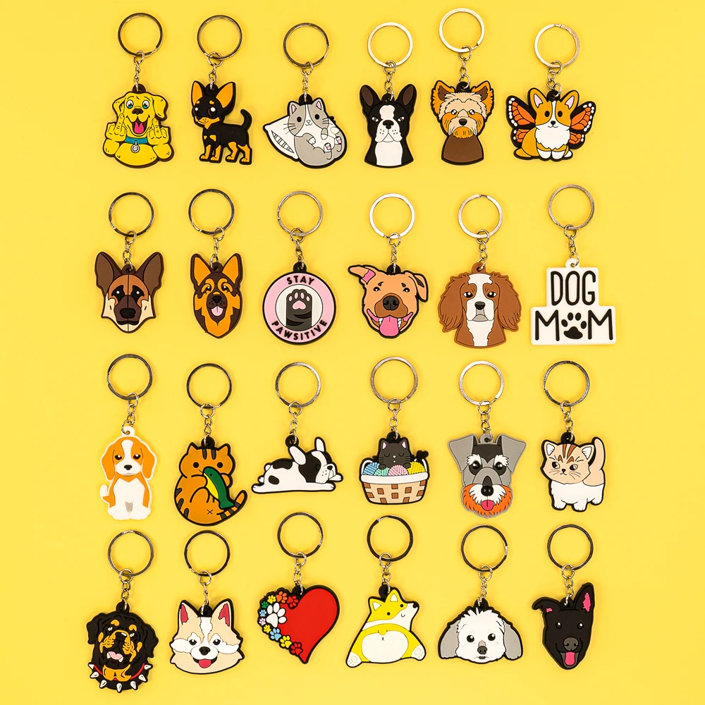 50PCS PVC Keychain Funny Animals Keyring Cute Dogs Cats Cow Ducks Key Chain for Car Key Accessories Gadget for Man Gift