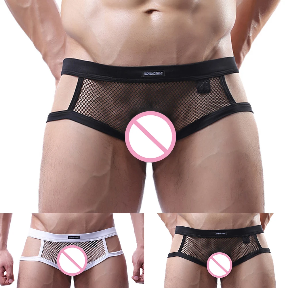 Sexy Fashion Hollow Mens See-through Briefs Mesh Perspective Shorts Underwear Jockstrap Double Thongs Elasticity Slips