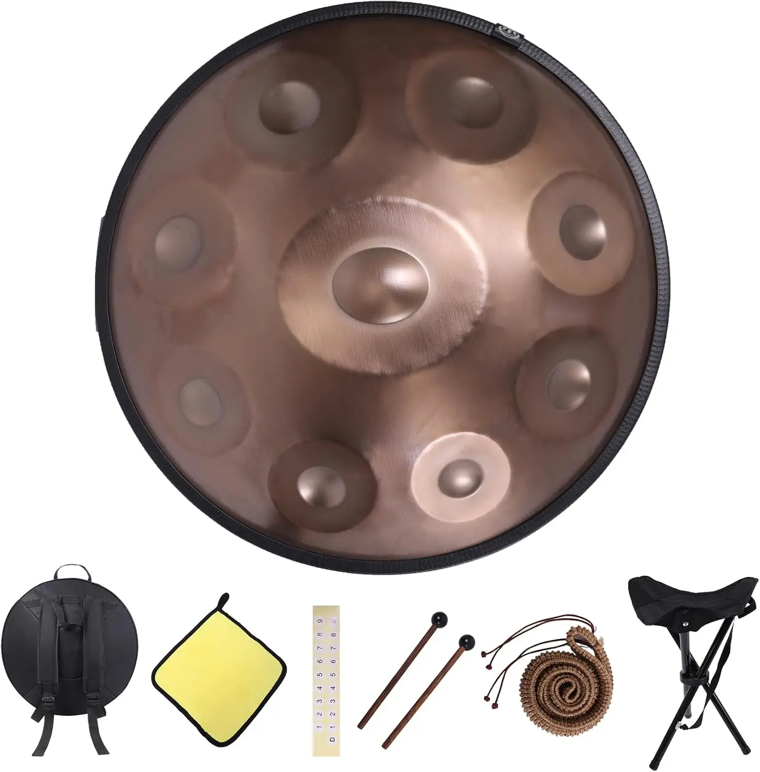 

Handpan 22" D Minor - 9 Note Handpan Drum for Professional Performance, 440Hz Sound, Includes Cloth, Bracket