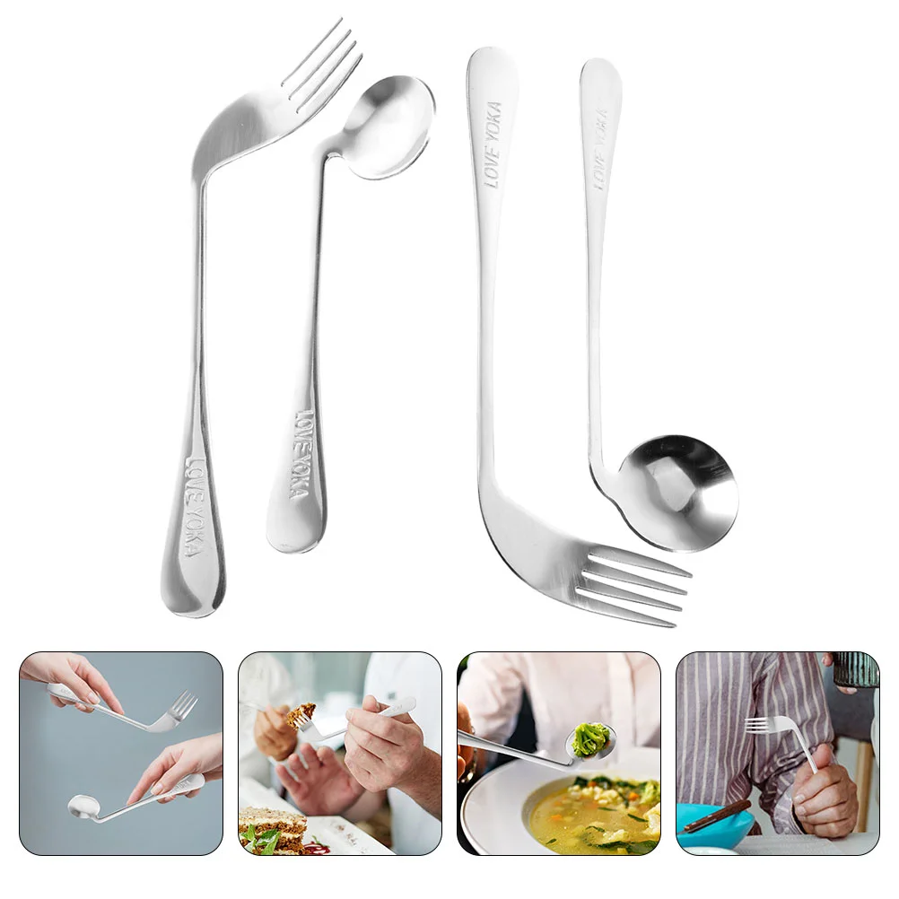 Silverware Elbow Spoon Fork Lightweight Angled Eating Hand Feeding Patients Ergonomic Stainless Steel Child